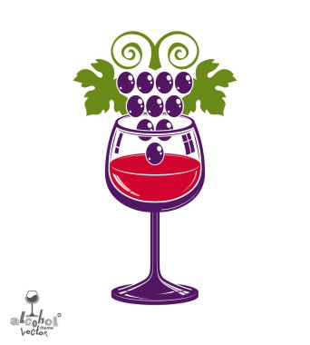 Stylized wineglass with grapes clipart
