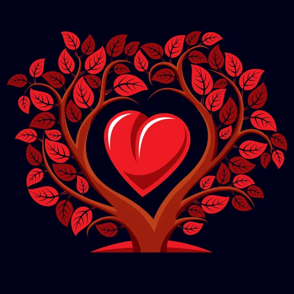 Ilustración vectorial del árbol con ramas en forma de corazón — Archivo Imágenes Vectoriales