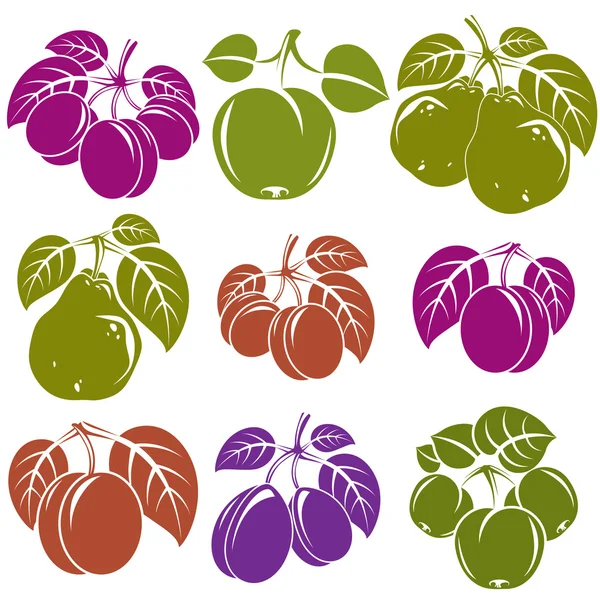 Collection of simple fruits icons — Stock Vector