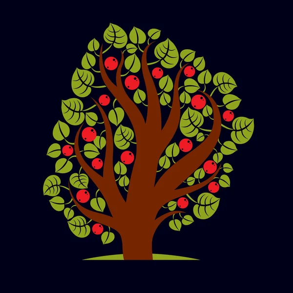 Árbol con manzanas maduras — Vector de stock