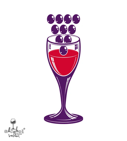 Stylized wineglass with grapes — Stok Vektör