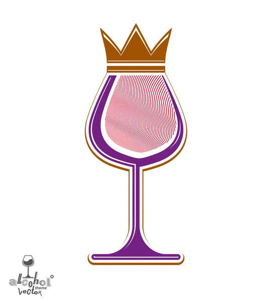 Wijnglas met king kroon — Stockvector