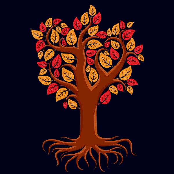 Árbol ramificado con raíces fuertes . — Vector de stock