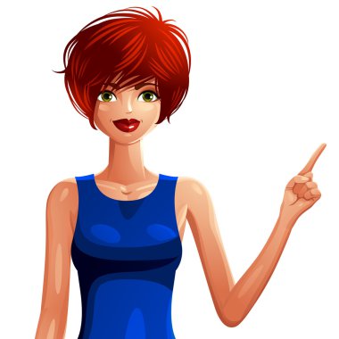 Çekici beyaz tenli kadın bir şey işaret 