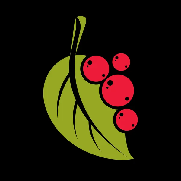 Hoja verde simple con semillas rojas — Archivo Imágenes Vectoriales