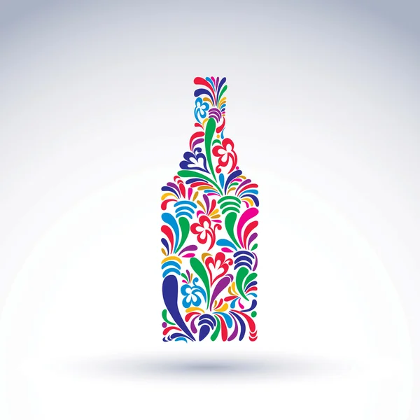 Bright flowery alcohol bottle. — Stock Vector