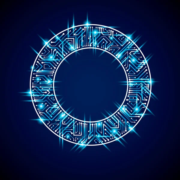 Round luminescent blue circuit board — Stock Vector