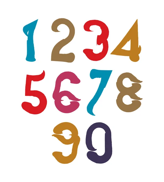 Handwritten colorful  serif numbers — Stock Vector