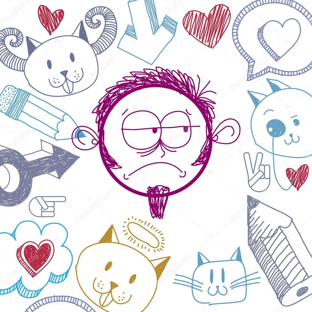 Arte di vettore colorato disegno della persona depressa triste educazione ed elementi di design di rete sociale isolati su bianco
