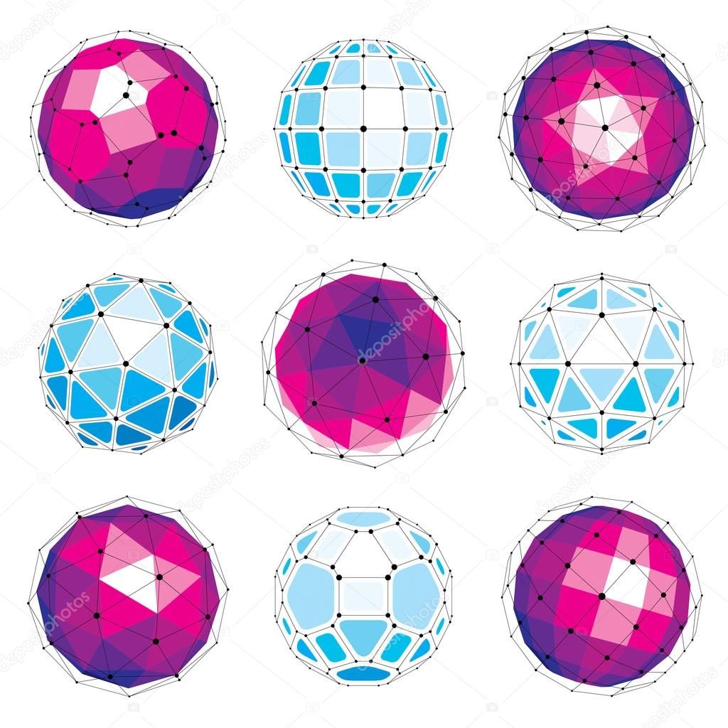 Set of  low poly spherical objects 