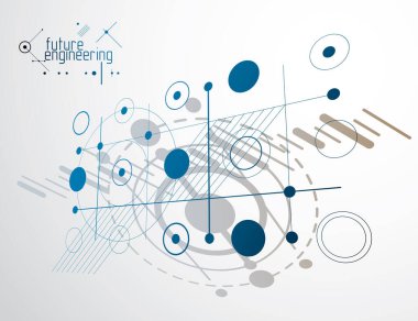 Teknik plan, grafik ve web tasarımında kullanmak için soyut mühendislik taslağı. Endüstriyel sistemin çizim vektörü çizgileri ve çemberlerle oluşturuldu.