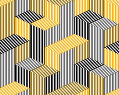 3D boyutsal çizgili küpsüz desen, çizgiler ve kutular ile geometrik sonsuz doku, mimari tema, siyah ve sarı grafik tasarım arkaplan resmi.