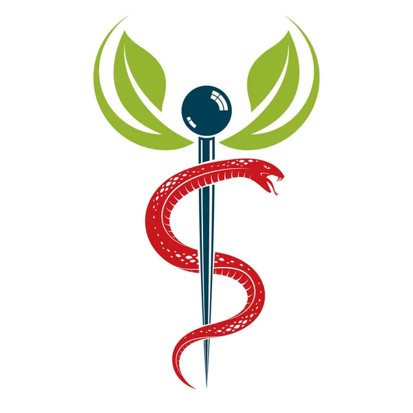 Символ Кадуцея Концептуальная Векторная Иллюстрация Здравоохранения Гомеопатия Креативная Эмблема — стоковый вектор