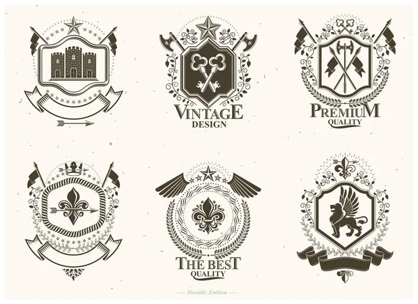 Klassieke Emblemen Vector Heraldische Jas Van Wapens Vintage Design Elementen — Stockvector
