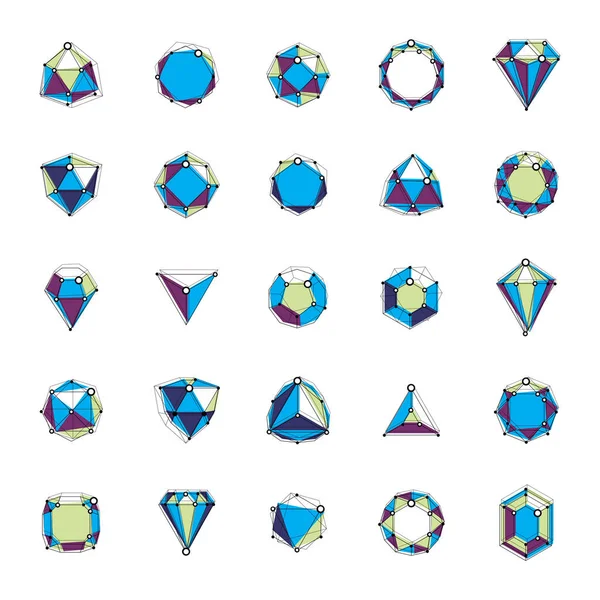 Vector Luxury Faceted Decorative Elements Set Low Poly Objects Connected — Stock Vector