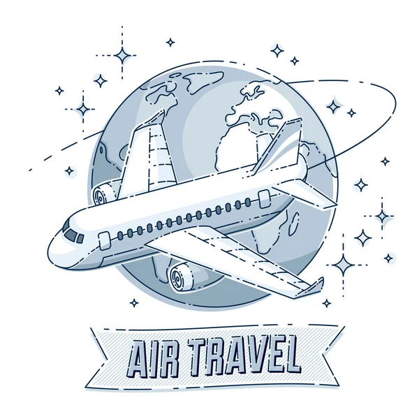 Companhias Aéreas Emblema Viagem Ilustração Com Avião Avião Planeta Terra — Vetor de Stock