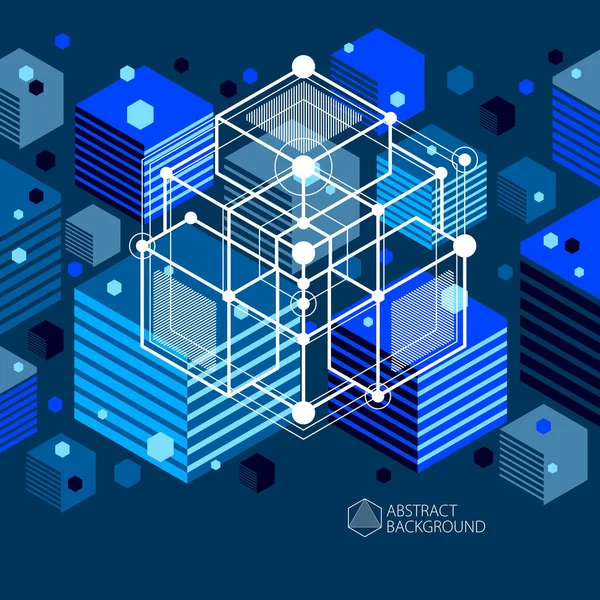 工程技术的深蓝色矢量3D墙纸制作与立方体和线条 工程系统的说明 抽象的技术背景 摘要技术背景 — 图库矢量图片