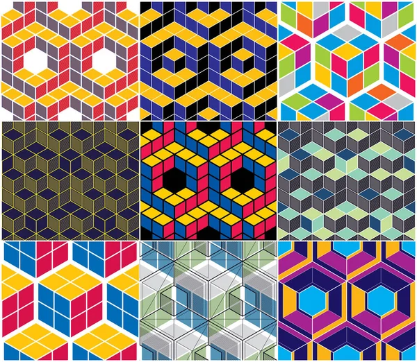 Geométrica Líneas Abstractas Patrones Sin Costura Conjunto Fondo Vectorial Cubos — Archivo Imágenes Vectoriales