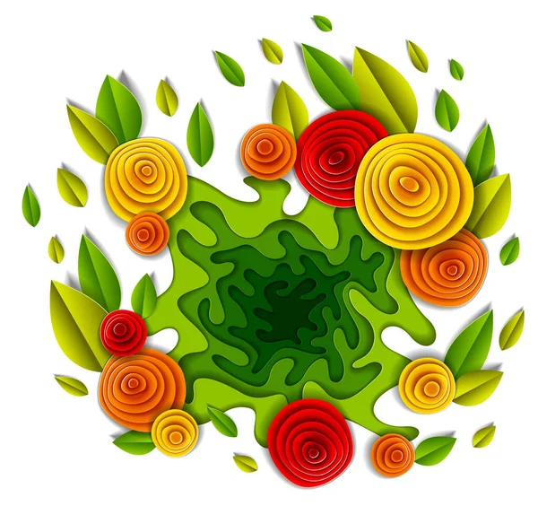 Blumen Und Blätter Schönes Design Vektorillustration Scherenschnitt Stil Hochzeitseinladung Oder — Stockvektor