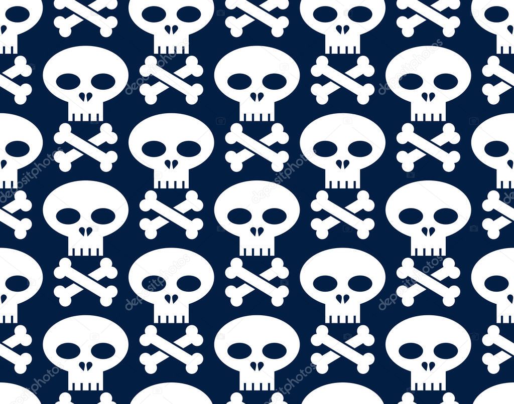 Black skulls seamless vector background, endless pattern with horror death sculls, stylish wallpaper of hard rock culture music fashion theme, gothic image.