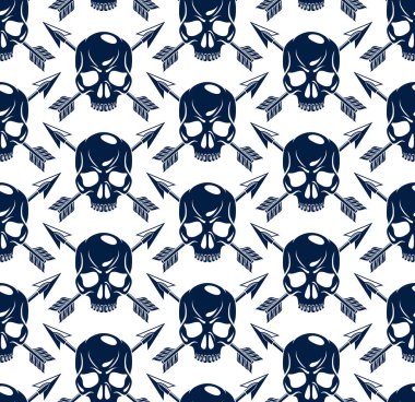 Siyah kurukafalar kusursuz vektör geçmişi, korku dolu ölüm şekilleri, hard rock kültürünün şık duvar kağıtları moda teması, gotik imaj.