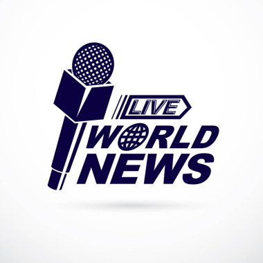 Haberler ve gerçekler, dünya haberleri ve gazetecilik mikrofon ekipmanları kullanılarak oluşturulan vektör logosunu bildiriyor.