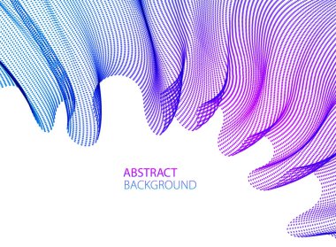 Akan enerji parçacıkları, karışık noktalar dalgası rüzgarda şeffaf tül tekstil. Eğri noktalı 3d çizgileri vektör etkisi çizimi. 3d fütüristik biçim.