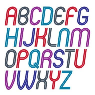 Beyaz çizgilerle yapılmış hassas İngiliz alfabesi harfleri yuvarlanmış bir dizi vektör büyük harf, halkla ilişkiler sektöründe logo oluşturmada kullanılabilir 