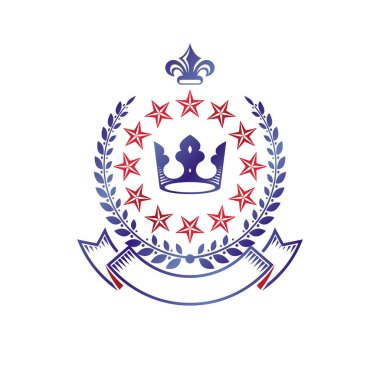 Kraliyet Taç amblemi. Heraldik vektör tasarım elementi. Retro stil etiketi, heraldry logosu. Beyaz arkaplanda antika logosu izole edildi.