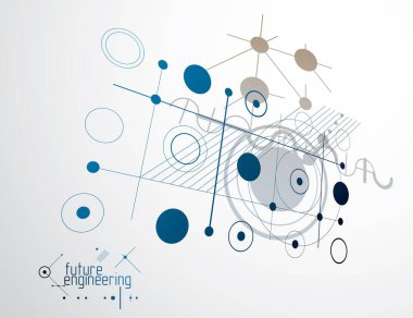 Vektör endüstriyel ve mühendislik geçmişi, gelecekteki teknik planlar. Mekanizmanın soyut planı, mekanik şema. 