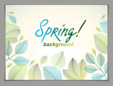 Bahar yatay afiş tasarımı, yeşil ve taze yapraklar vektörü çiçek güzel arka plan, bahar indirimi, reklam afişi, broşür veya broşür tasarımı. Şık botanik çizimler, çevre.