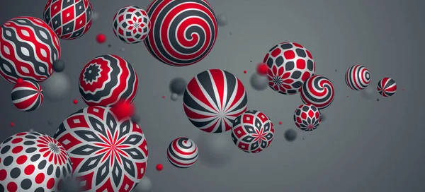 写实的装饰球体矢量图解 带有图案和深度的漂亮球体的抽象背景 三维球体设计概念艺术 — 图库矢量图片