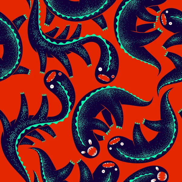 Monstruos Terror Miedo Patrón Textil Vector Sin Costuras Bestias Criaturas — Archivo Imágenes Vectoriales