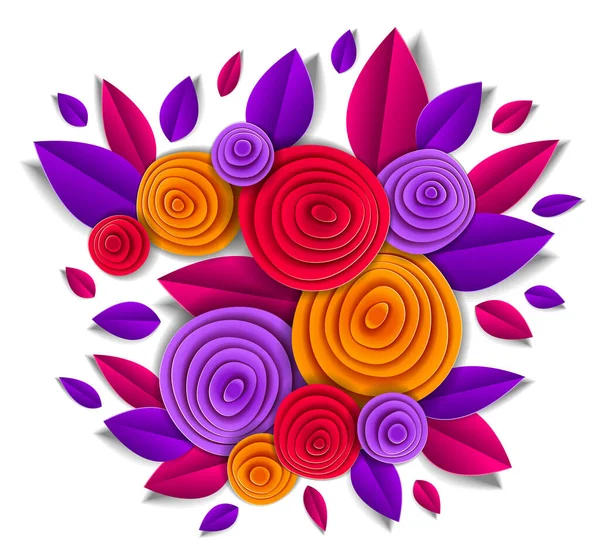 Herfst Bloemen Bladeren Prachtig Design Vector Illustratie Papier Gesneden Stijl — Stockvector