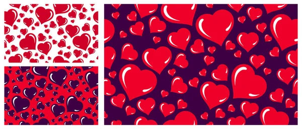 赤の愛の心シームレスベクトル背景セット 無限の壁紙の情熱のシンボル バレンタインデーデートのテーマ — ストックベクタ