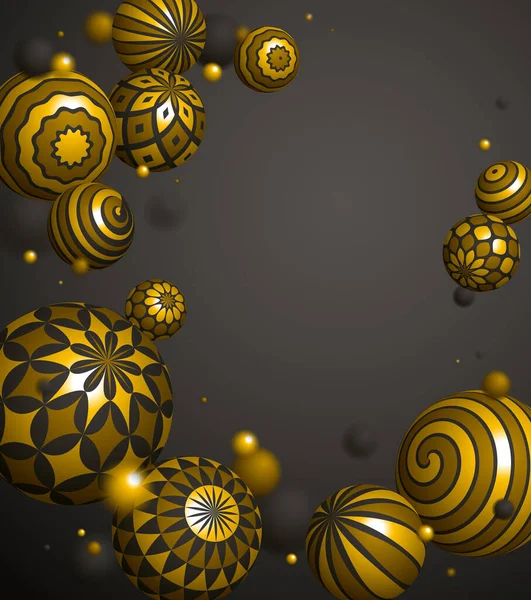Abstract Gouden Bollen Vector Achtergrond Samenstelling Van Vliegende Ballen Versierd — Stockvector