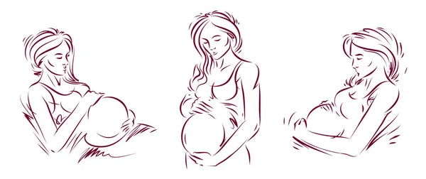 Беременность Материнство Тема Векторные Иллюстрации Установить Беременных Женщин Рисунки Изолированы — стоковый вектор