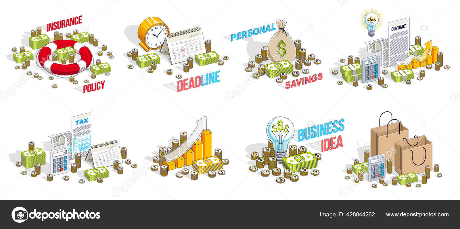 Business Finance Concepts Vector Illustrations Set Isolated White Background  Money Stock Vector Image by ©Ostapius #428044262