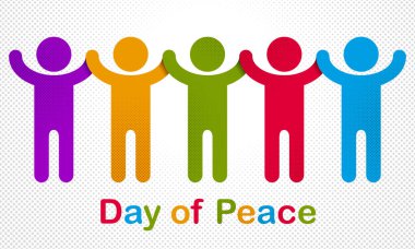 Barış Günü insanların vektör konsepti basit illüstrasyon ikonu ya da tebrik kartı, kutlama yıldönümü ya da tatil eğlencesi, bir grup neşeli mutlu insan partide eğleniyor..