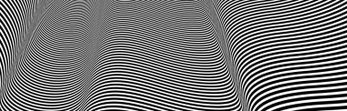 Soyut vektör 3 boyutlu çizgiler arkaplan, siyah ve beyaz doğrusal perspektif boyutsal optik desen.