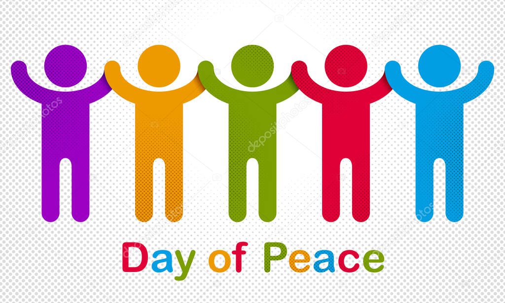 Day of peace celebrating people vector concept simple illustration icon or greeting card, celebration anniversary or holiday fun, group of cheerful happy people having fun at party.