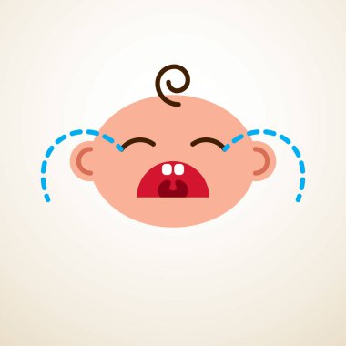 Sevimli bebek çizgi filmi vektör düz ikon, üzgün ağlayan ve mutsuz çocuk emojisi.