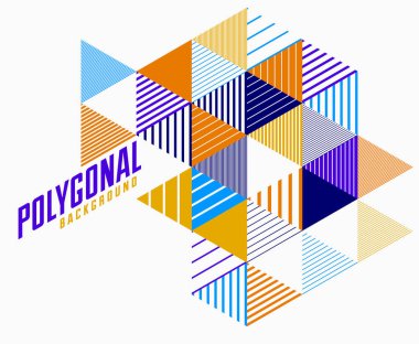 Doğrusal çizgili soyut vektör boyutu 3D arkaplan izole edilmiş retro stil grafik elemanı küp ve üçgenlerle. Poster ya da afiş, kapak ya da reklam için şablon.