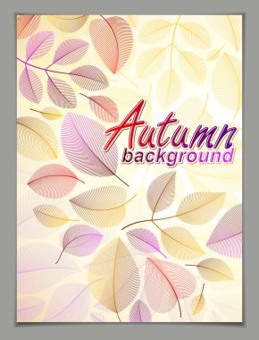 Sonbahar dikey afiş tasarımı, sarı ve kırmızı vektör yaprakları çiçekli arka plan, sonbahar indirimi, reklam afişi, broşür veya broşür tasarımı. Şık botanik çizimler, çevre.