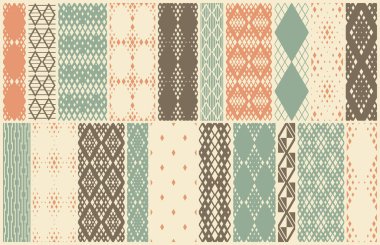 Rhomb 'un kusursuz geometrik vektör deseni seti, eşkenar dörtgen basit siyah beyaz duvar kağıdı arkaplanı, etnik halk nakışı veya halı tarzı resim koleksiyonu.