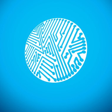 Gelecekçi sibernetik yuvarlak şema, vektör anakart çizimi. Dijital öge, devre kartı.