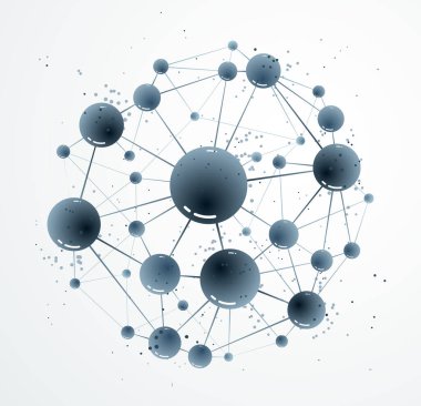 Moleküller vektör soyut arkaplan, 3 boyutlu bilim kimyası ve fizik tema tasarım elementi, atomlar ve parçacıklar mikro nano bilimsel gösterim.