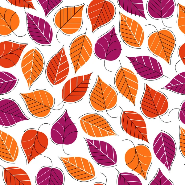 Stylish Cartoon Autumn Leaves Seamless Vector Pattern Endless Wallpaper Textile — Stock Vector