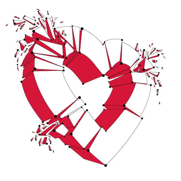 壊れた心のブレークアップコンセプト 作品に爆発ハートシンボルの3Dリアルなベクトルイラスト 愛を分解する創造的なアイデア — ストックベクタ