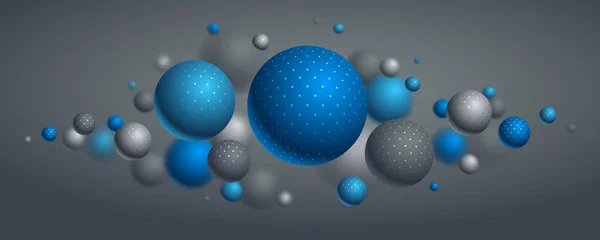 抽象ドット球ベクトル背景 ドットで装飾された飛行ボールの組成 3D混合現実的な球 フィールド効果の現実的な深さ — ストックベクタ